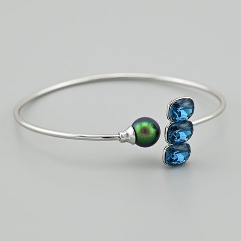 Браслет с кристаллами Swarovski 49194 ширина 2 мм сапфир зеленый искусственный жемчуг позолота Белое Золото _49194БЗзел-0 фото