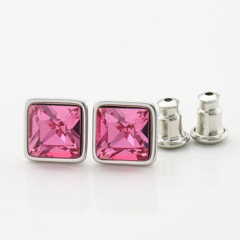 Серьги Xuping с кристаллами Swarovski 21402 размер 7х7 мм цвет розовый позолота Белое Золото 21402розов фото