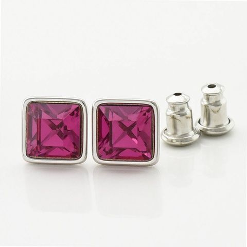 Серьги Xuping с кристаллами Swarovski 21402 размер 7х7 мм цвет фуксия позолота Белое Золото 21402фукс фото