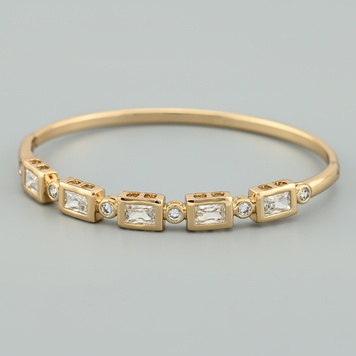 Жорсткий браслет Скіфський діамант 45197 ширина 6 мм білі фіаніти позолота 18К _45197К-0 фото