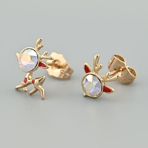 Серьги Оленятко с кристаллами Swarovski 45572 размер 14х10 мм цвет рассвет вес 1.7 г позолота 18К 45572Ксвіт фото