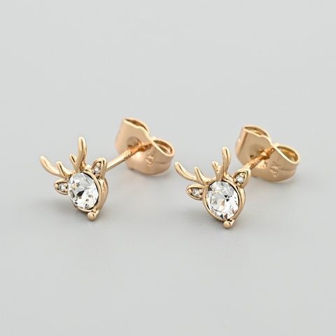 Серьги гвоздики с кристаллами Swarovski Оленя Бемби 43607 размер 9х9 мм цвет белый вес 1.4 г позолота 18К 43607Кбіл фото
