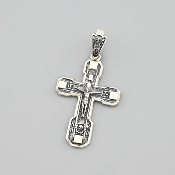Срібний хрестик з золотом Ісус Христос Спаси та Збережи Ю4701 розмір 46х24 мм вага 6.44 г Ю4701п фото