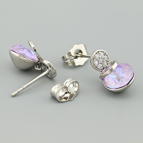 Серьги подвески с кристаллами Swarovski 45573 размер 17х9 мм цвет розовый опал позолота Белое Золото 45573БЗрожо фото