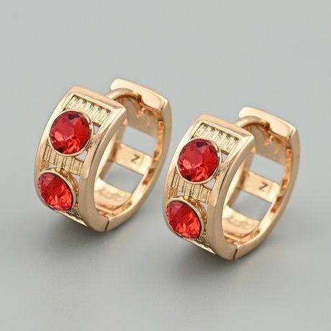 Серьги Дуо с кристаллами Swarovski 45581 размер 15х7 мм цвет красный вес 5.2 г позолота 18К 45581Кчерв фото