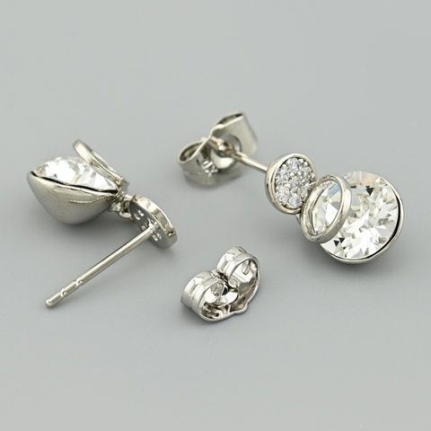Серьги подвески с кристаллами Swarovski 45573 размер 17х9 мм цвет белый позолота Белое Золото 45573БЗбіл фото