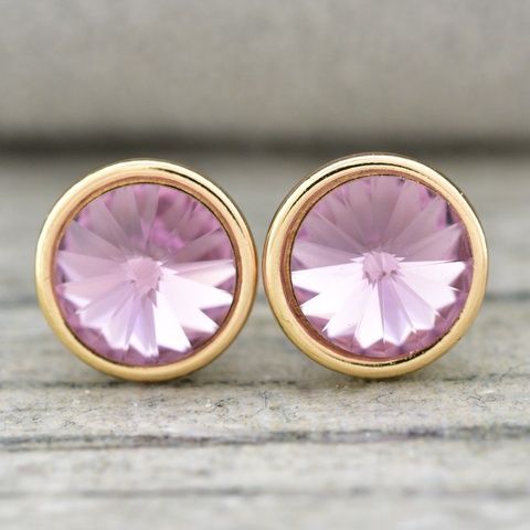 Серьги Xuping с кристаллами Swarovski 83015 размер 7х7 мм цвет светло-розовый позолота 18К 83015роз фото