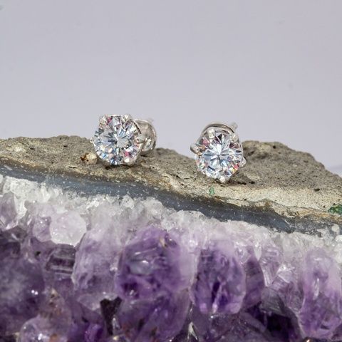 Серебряные серьги гвоздики БС390 размер 7х7 мм белые фианиты вес 1.96 г БС390біл фото