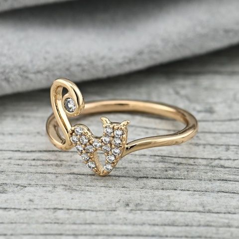 Каблучка Кішка 36415 ширина 9 мм білі фіаніти позолота 18K _36415К-1 фото