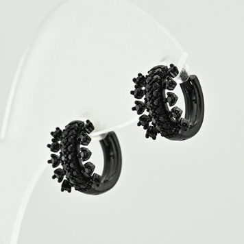 Сережки Процвітання 44403 розмір 12х8 мм чорні фіаніти вага 2.5 г позолота Black gun 44403BG фото