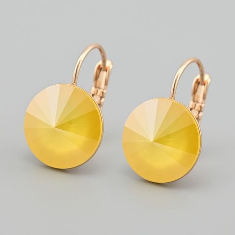 Серьги с кристаллами Swarovski 83024 размер 21х14 мм цвет персиковый опал вес 4.9 г позолота 18К 83024Кперсоп фото