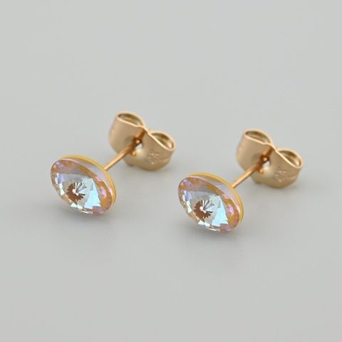 Сережки з кристалами Swarovski 53406 розмір 8х6 мм колір персиковий опал вага 1.0 г позолота 18К 53406Кперсоп фото