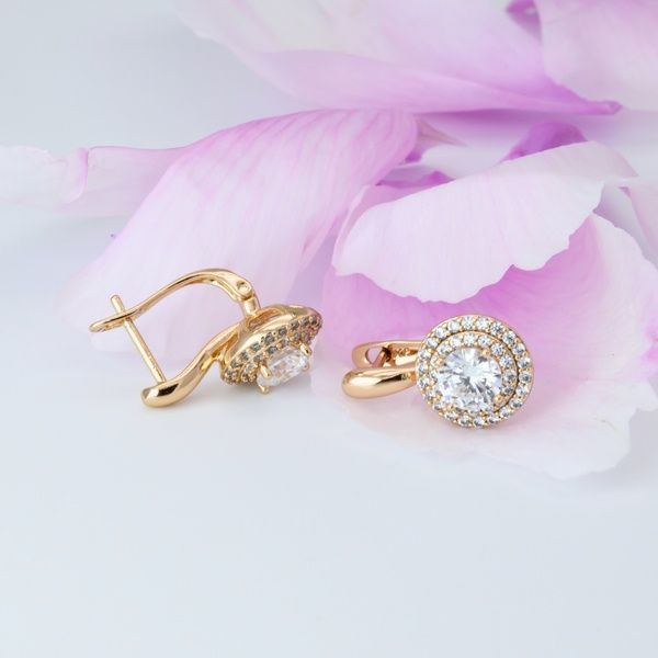 Серьги из медицинского золота 18К с белыми фианитами Графиня - Xuping, 19х11 мм, 3.4 г, арт. 58919 58919Кбіл фото