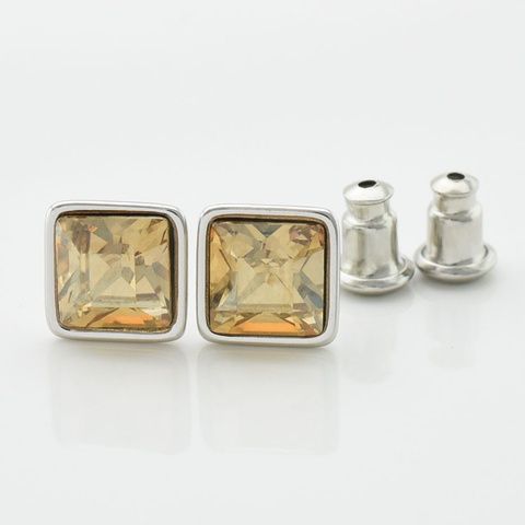 Серьги Xuping с кристаллами Swarovski 21402 размер 7х7 мм цвет дымчатый топаз позолота Белое Золото 21402дым фото