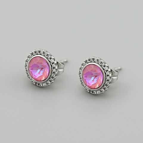 Серьги с кристаллами Swarovski 53412 размер 10х10 мм цвет малиновый опал вес 2.5 г позолота Белое Золото 53412БЗмалоп фото