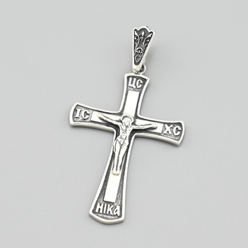 Срібний хрестик з чорнінням Ісус Христос Спаси и Сохрани ЮR001пч розмір 48х26 мм вага 4.60 г ЮR001пч фото