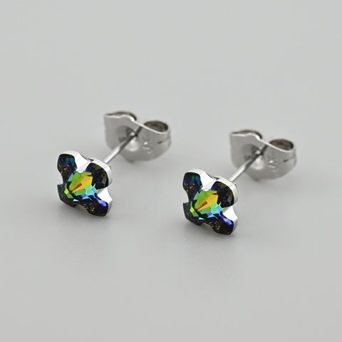 Сережки з кристалами Swarovski 53228 розмір 7х7 мм колір вулканічний кристал вага 1.0 г позолота Біле Золото 53228БЗвулкр фото