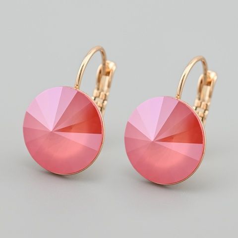 Серьги с кристаллами Swarovski 83024 размер 21х14 мм цвет розовый опал вес 4.9 г позолота 18К 83024Крожоп фото