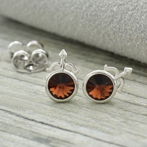Серьги с кристаллами Swarovski 83120 размер 7х7 мм вес 1.60 г цвет топаз позолота Белое Золото 83120 фото