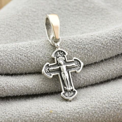 Срібний хрестик дитячий з золотом Спаси и Сохрани БС907 розмір 25х11 мм вага 1.5 г БС907 фото