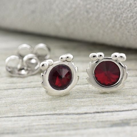 Серьги с кристаллами Swarovski 83125 размер 10х7 мм вес 1.70 г цвет бордовый позолота Белое Золото 83125 фото