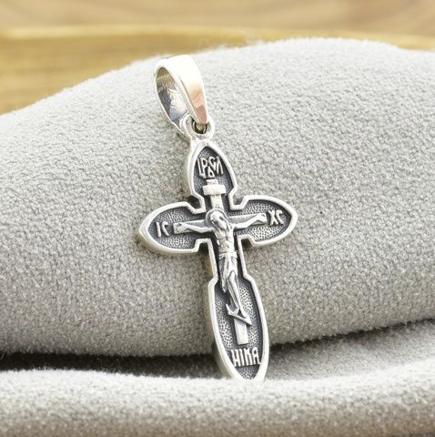 Срібний хрестик Ісус Христос Спаси и Сохрани із золотом 908БС розмір 33х16 мм вага 2.2 г БС908 фото