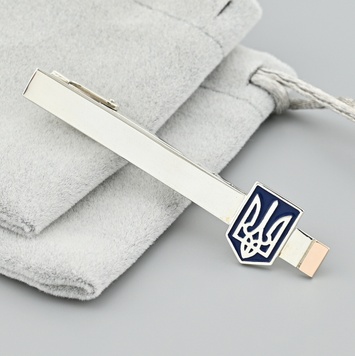 Срібний затиск Герб Україна для краватки з золотом БС819з розмір 65х15 мм вага 10.12 г БС819з фото
