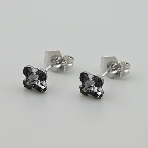 Сережки з кристалами Swarovski 53228 розмір 7х7 мм колір срібна ніч вага 1.0 г позолота Біле Золото 53228БЗсрбніч фото