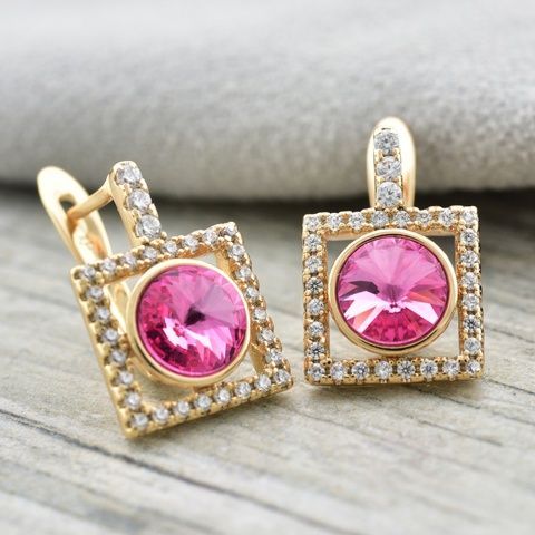 Серьги Xuping с кристаллами Swarovski 83128 размер 15х10 мм цвет розовый вес 2.7 г позолота 18К 83128Крож фото