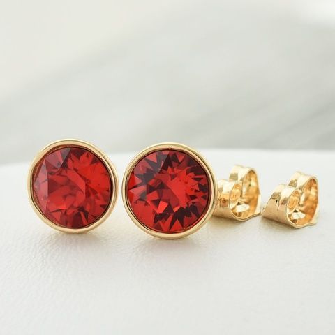 Серьги Xuping с кристаллами Swarovski 2140018КV1 размер 10х10 мм цвет красный позолота 18К 21400красн фото