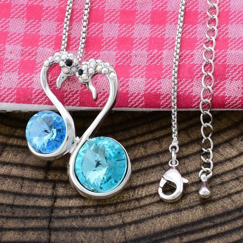 Набор Xuping с кристаллами Swarovski 87067 кулон 30х23 мм + цепочка 40+5 см цвет сине-зеленый позолота БЗ 87067синзел фото