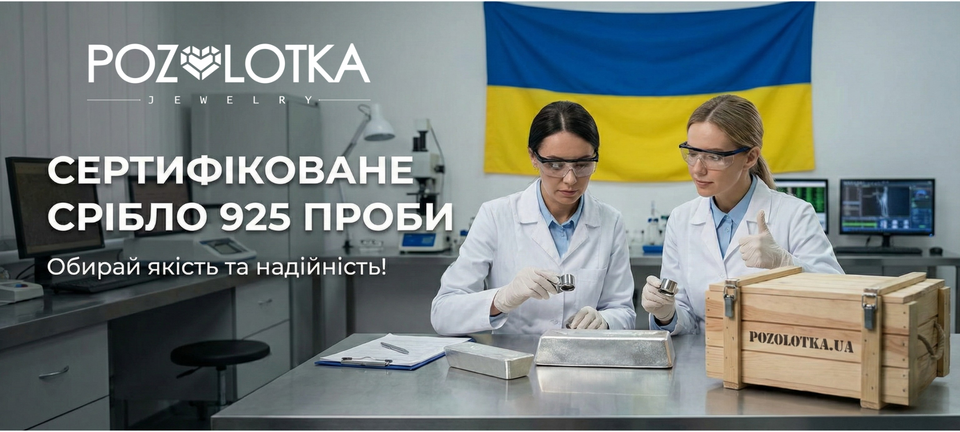 Банер гарантії якості Pozolotka.ua. Текст: Сертифікована позолота і срібло, скриня з прикрасами Xuping