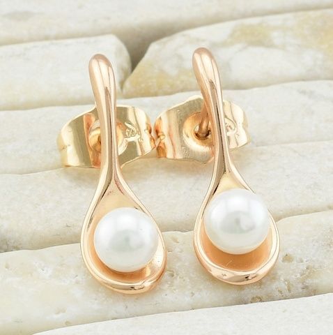 Сережки 28107 розмір 20х6 мм штучні перли вага 2 г позолота 18К 28107К фото