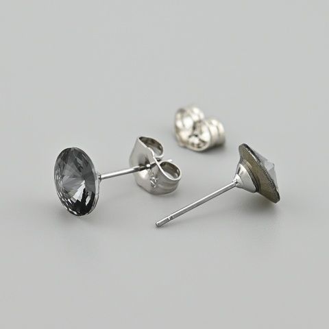 Серьги с кристаллами Swarovski 53405 размер 8х8 мм цвет серебряная ночь вес 1.0 г позолота Белое Золото 53405БЗсрбніч фото