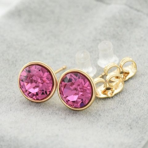 Серьги Xuping с кристаллами Swarovski 2140018КV1 размер 10х10 мм цвет розовый позолота 18К 21400роз фото