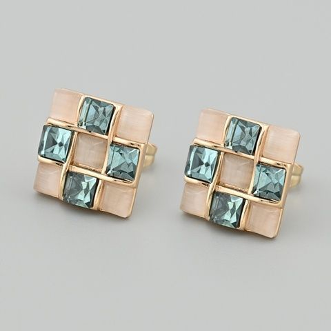 Сережки з кристалами Swarovski Космічні діаманти 49204 розмір 14х14 мм колір аквамарин вага 5.5 г позолота 18К 49204Каква фото