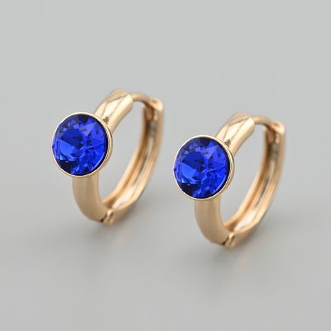 Серьги с кристаллами Swarovski 53416 размер 14х7 мм цвет сапфировый вес 3.0 г позолота 18К 53416Ксапф фото
