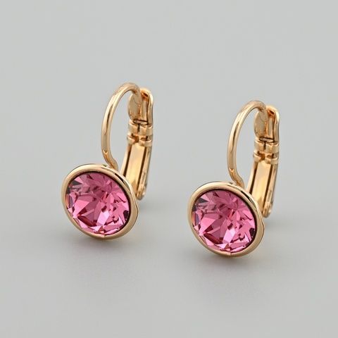 Сережки з кристалами Swarovski 53425 розмір 16х9 мм колір рожевий вага 2.7 г позолота 18К 53425Крож фото