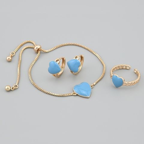 Набор 48179 браслет + кольцо ширина 10 мм + серьги 15х10 мм голубая эмаль позолота 18К _48179Кблак-0 фото