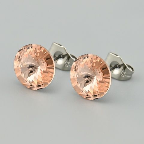 Серьги гвоздики с кристаллами Swarovski 45584 размер 11х11 мм цвет персиковый позолота Белое Золото 45584БЗперс фото