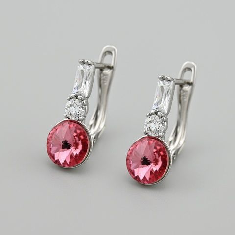 Серьги с кристаллами Swarovski 53408 размер 17х8 мм цвет малиновый вес 2.5 г позолота Белое Золото 53408БЗмал фото