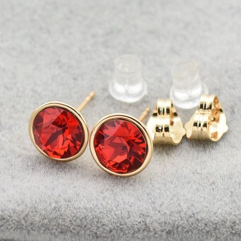 Серьги Xuping с кристаллами Swarovski 21419 размер 9х9 мм цвет красный позолота 18К 21419красн фото