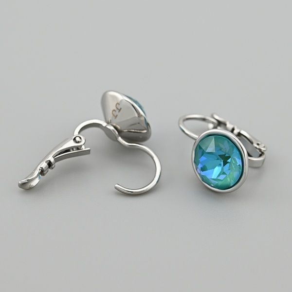 Серьги с кристаллами Swarovski Сан Марино 40432 размер 17х10 мм цвет аквамариновый вес 3.1 г позолота Белое Золото 40432БЗаква фото